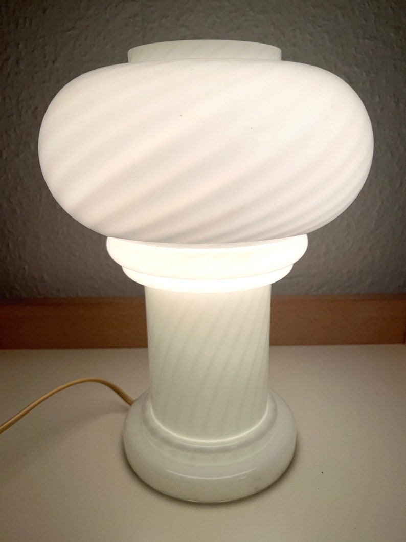 White glass table lamp / murano style / 1970s image 6
