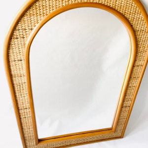 Large Vintage Wooden Rattan Mirror / 1980s / Vintage / U Shaped image 10