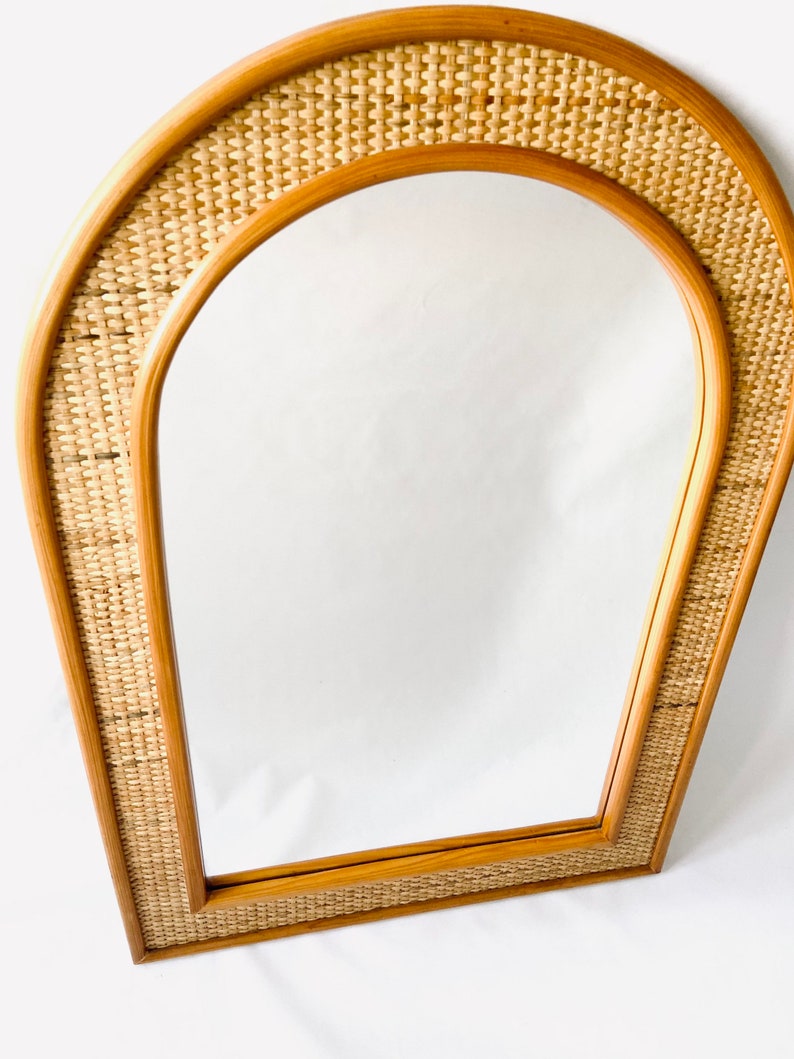 Large Vintage Wooden Rattan Mirror / 1980s / Vintage / U Shaped image 10