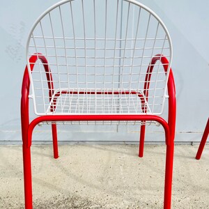 1 of 3 Vintage Red & White Metal Garden Chairs / Meblo / Dining / Garden Chairs / Pop Art / Memphis Design / Yugoslavia / 1980s image 6