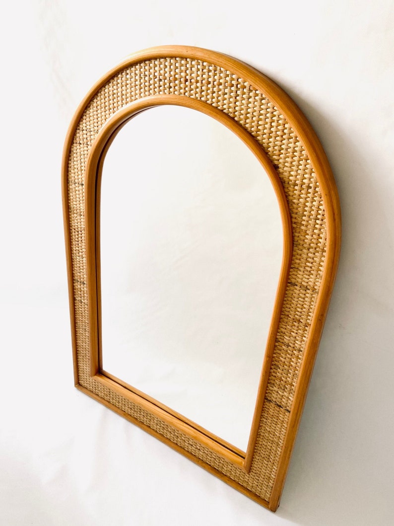 Large Vintage Wooden Rattan Mirror / 1980s / Vintage / U Shaped image 1