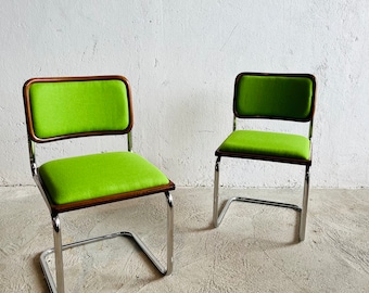 Set of 2 Vintage Marcel Breuer Cesca Chairs/Kiwi Green Felted Wool Upholstery