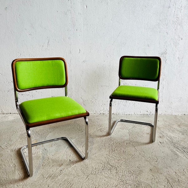 Set von 2 Vintage Marcel Breuer Cesca Stühlen / Kiwi Grün gefilzte Wolle Polsterung
