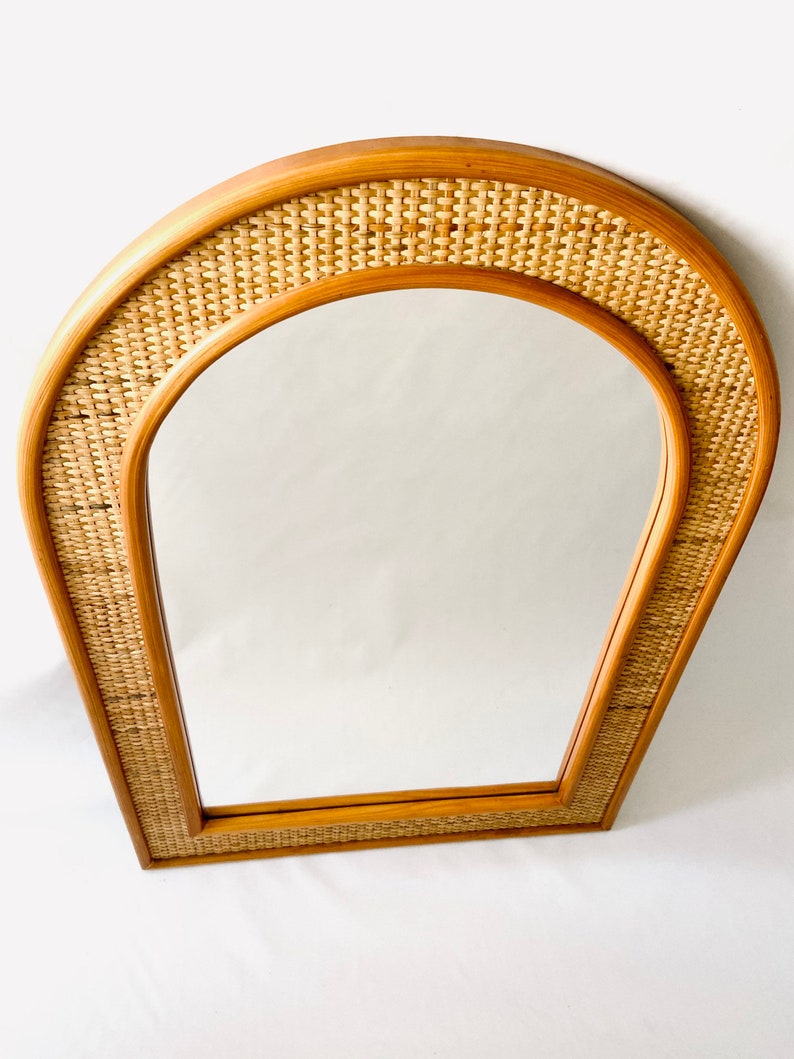 Large Vintage Wooden Rattan Mirror / 1980s / Vintage / U Shaped image 2