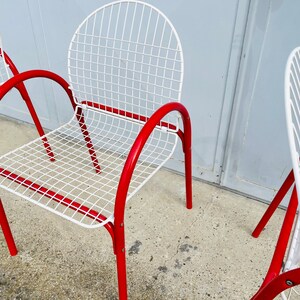 1 of 3 Vintage Red & White Metal Garden Chairs / Meblo / Dining / Garden Chairs / Pop Art / Memphis Design / Yugoslavia / 1980s image 5