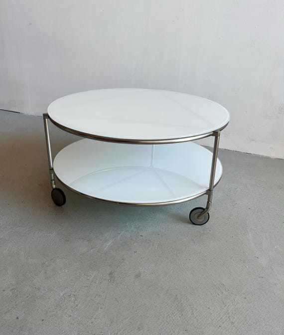 Vintage IKEA STRIND Couchtisch | Weißes Milchglas, Stahlgestell, Rollen