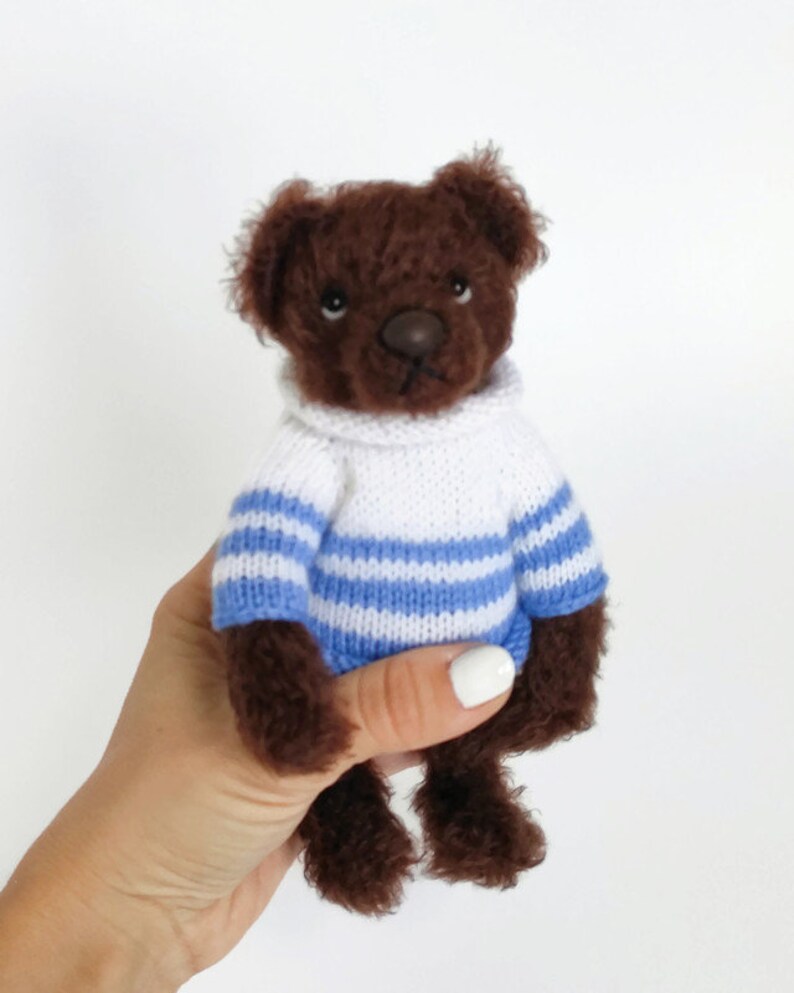 Brown Teddy bear in sweater bear handmade crocheted toy wool Etsy