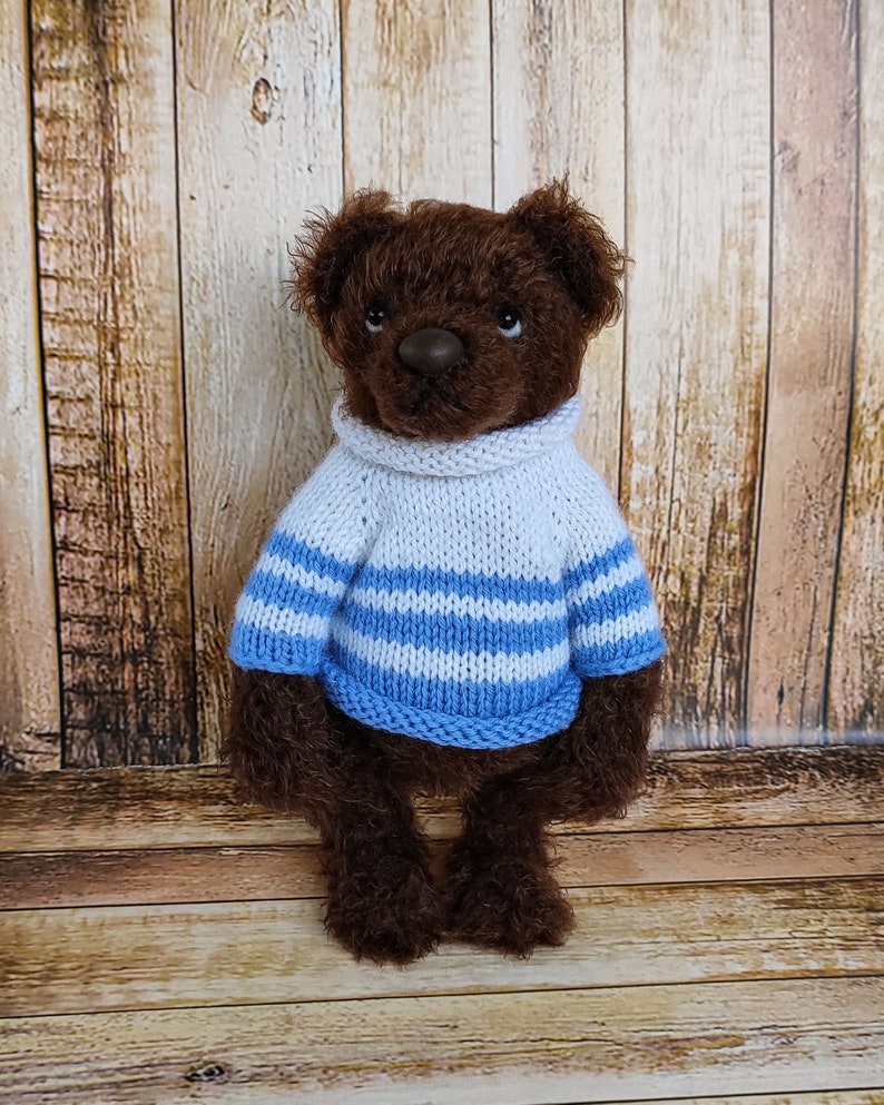 Brown Teddy bear in sweater bear handmade crocheted toy wool Etsy