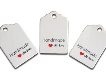 20 Stück Geschenkanhänger, Tags, "handmade with love" in weiß