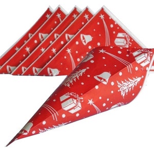 50 rote Spitztüten Weihnachten, Glöckchen, Tannenbaum, Geschenk