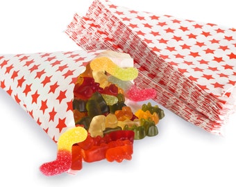 50 Spitztüten Papierspitztüten Papiertüten in weiß mit roten Sternen für die Candy Bar