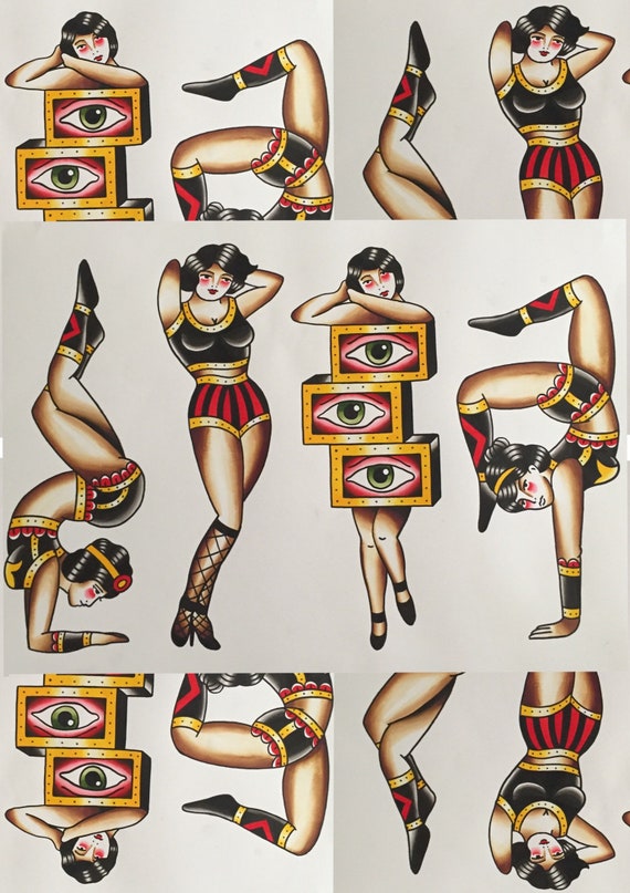 Traditional Pin Up Girl Tattoo Flash