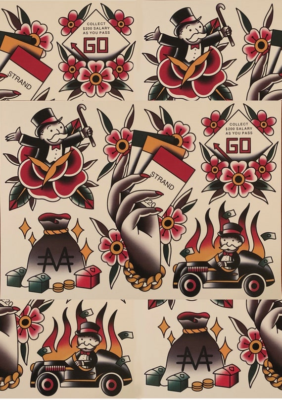 Traditional Monopoly Tattoo Flash Etsy