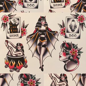 Traditional Halloween Tattoo Flash Etsy