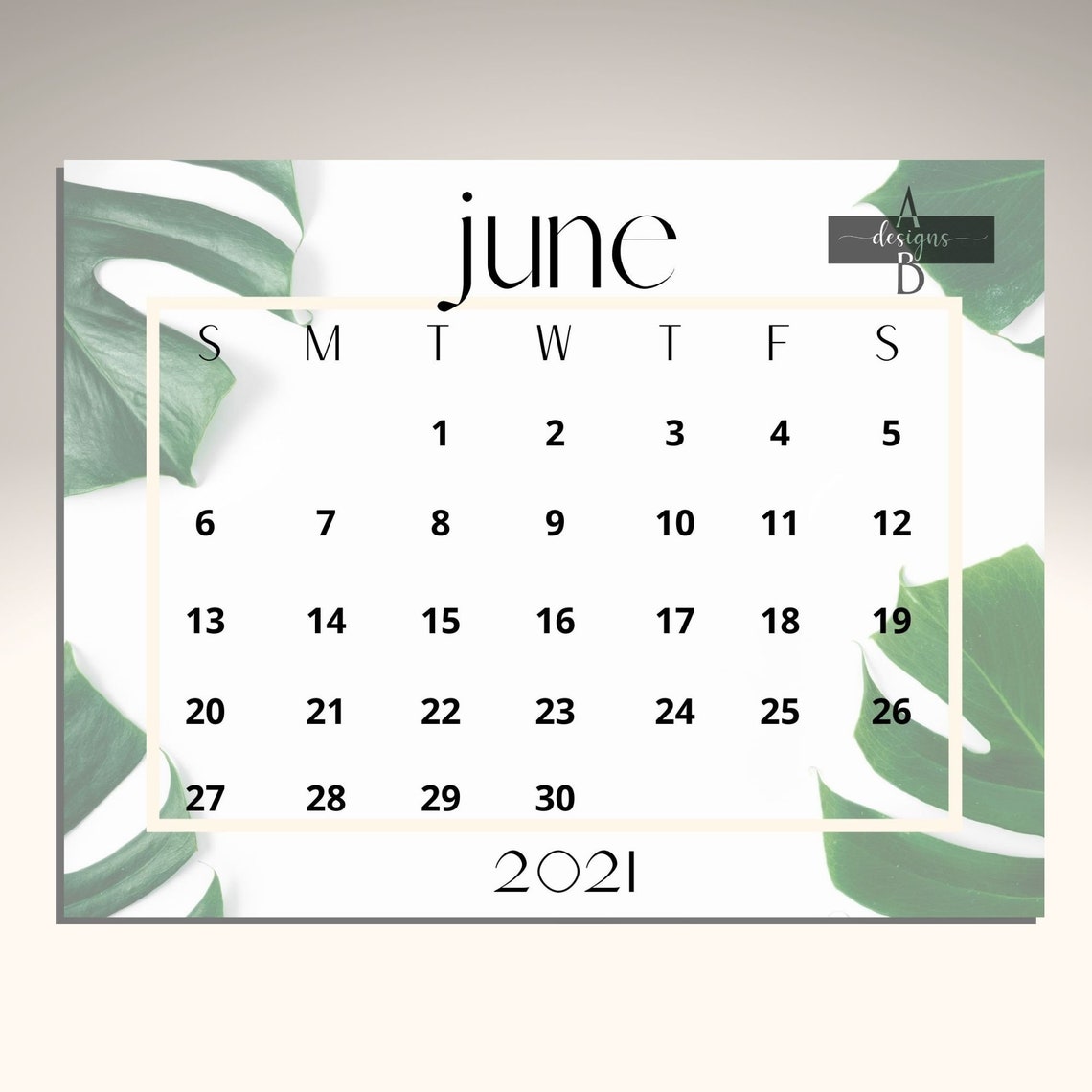 june 2021 monstera printable calendar a4 size letter size