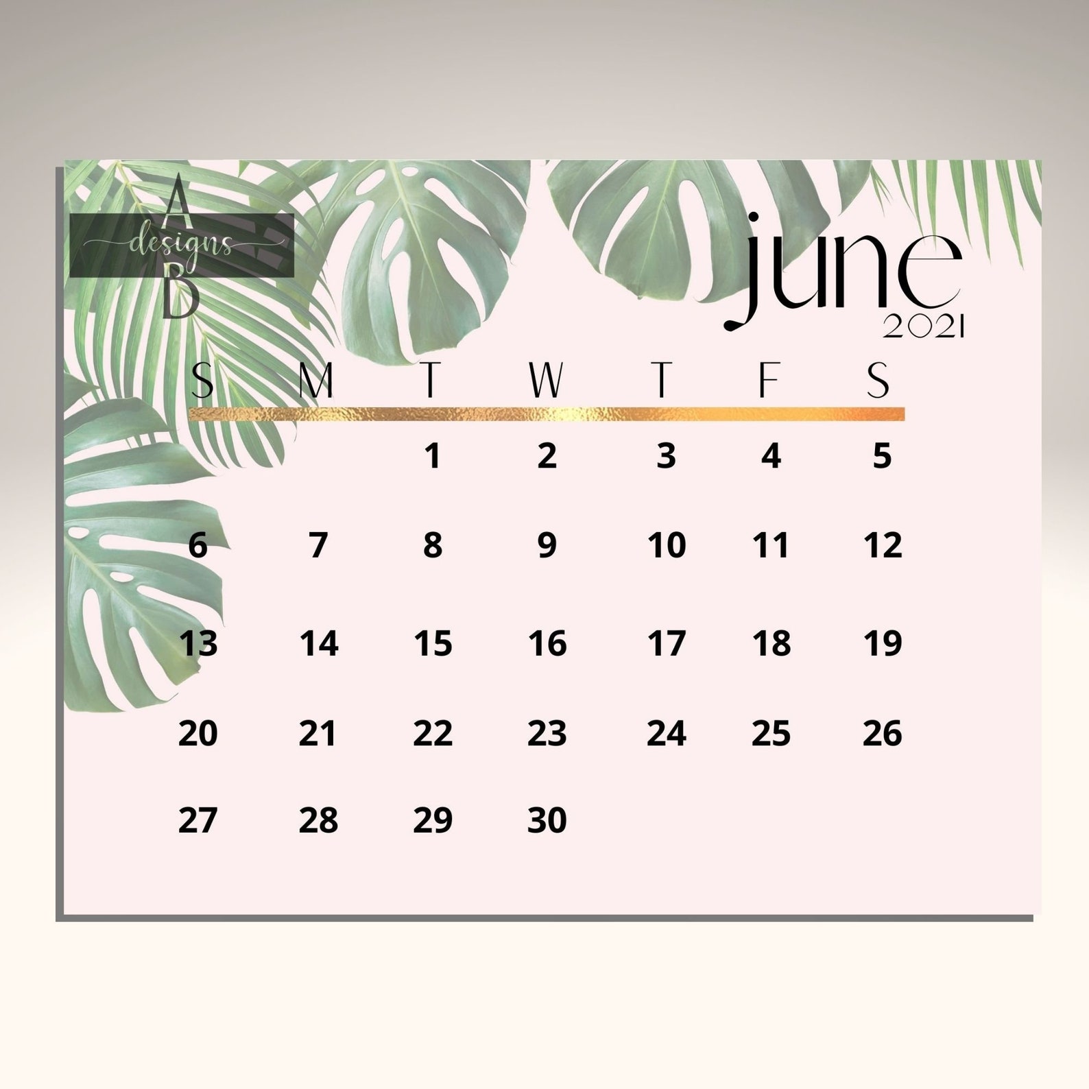june 2021 monstera printable calendar a4 size letter size etsy