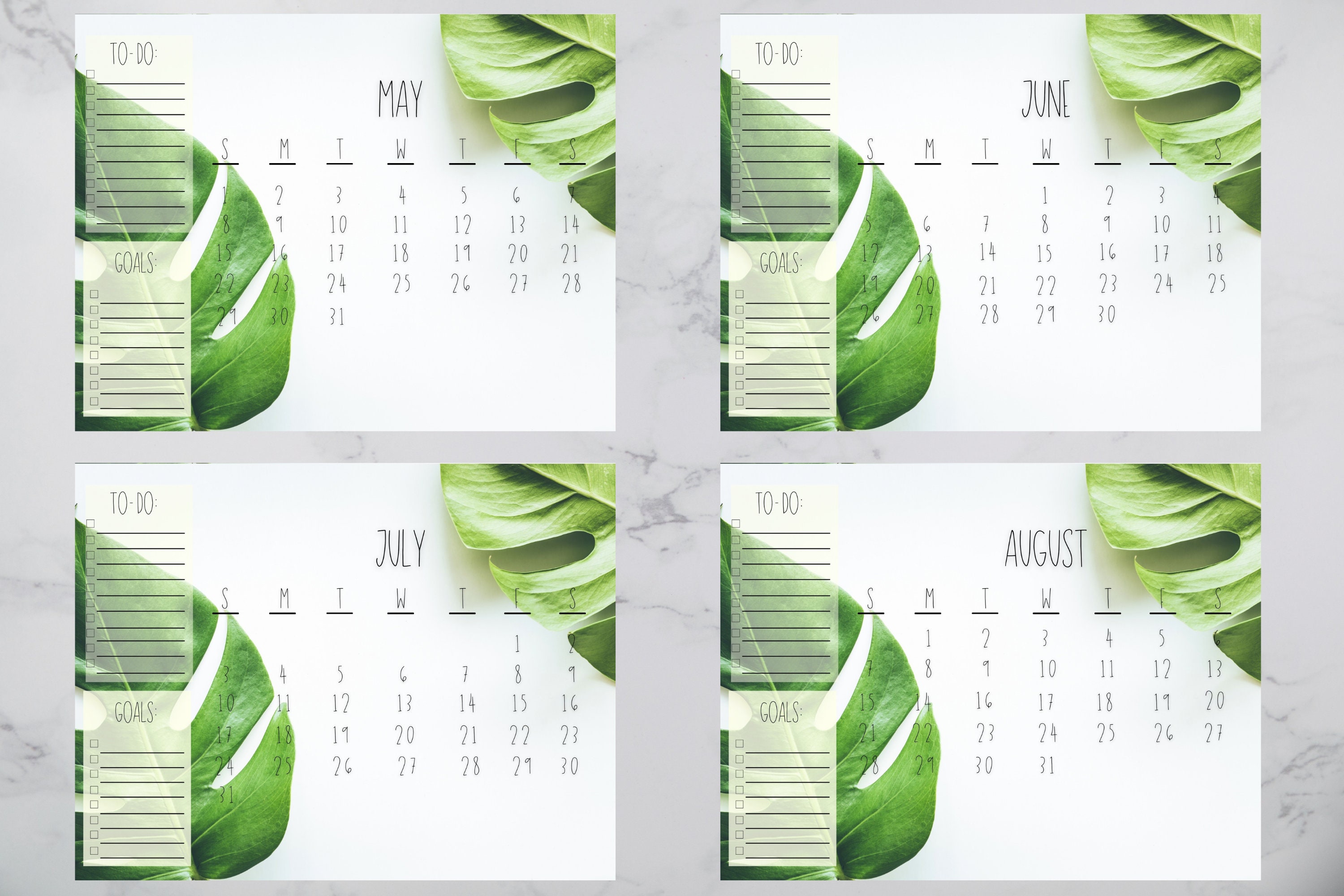 2022 monstera printable calendar minimalist calendar 12 etsy