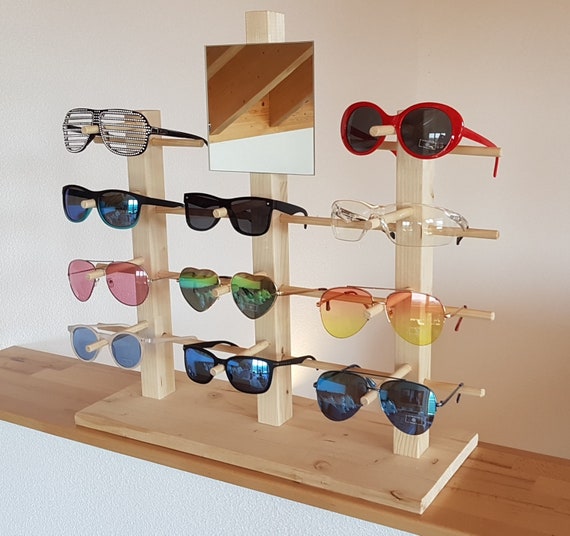 wooden sunglasses stand