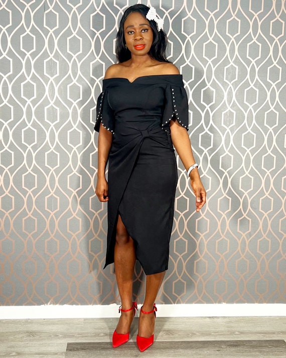 Off shoulder black dress formal cheap