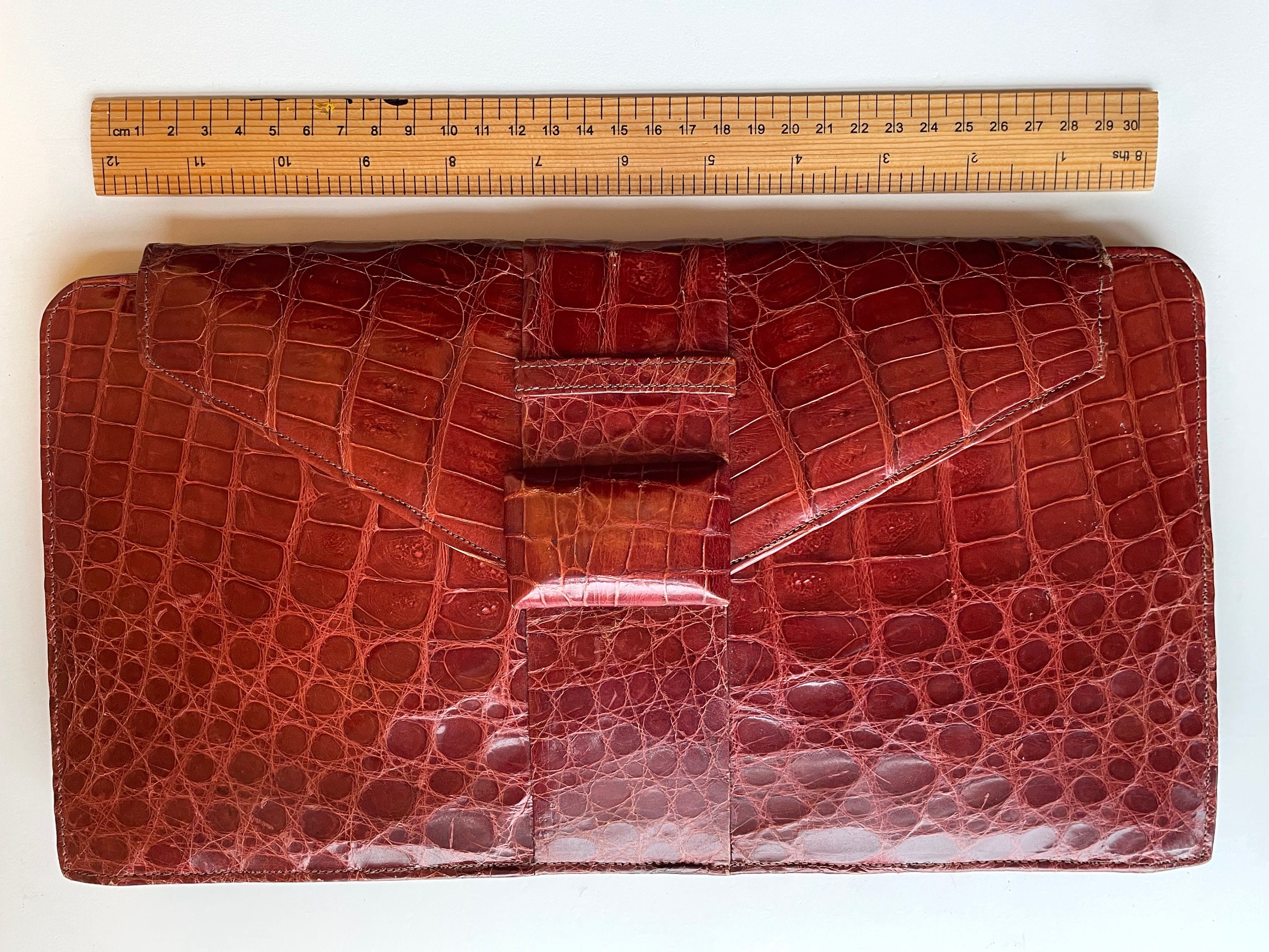 Classic 1950s Red Alligator Belly Skin Clutch Purse Made in