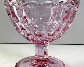 Vintage FENTON Pink Glass Pedestal Compote - Thumbprint - 4 1/2&quot;
