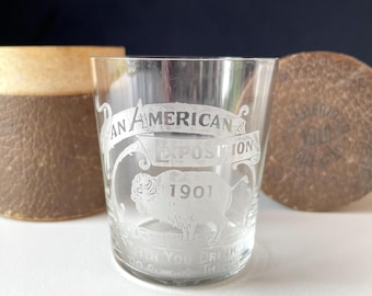 1901 PAN AMERICAN EXPO Etched Souvenir Shot Glass with Case