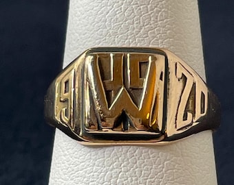 Antique 1920 High School CLASS RING - 10K Yellow Gold - Size 8