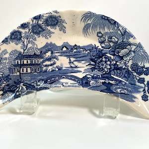 Vintage Clarice Cliff Royal Staffordshire Crescent Dish - Blue/White Transferware
