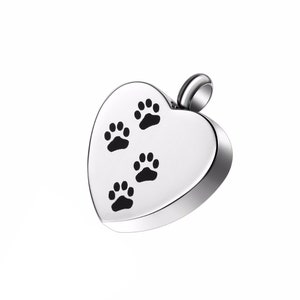 Pet loss ashes urn cat dog keepsake Heart + paw prints memorial necklace locket charm with ash funnel fill kit + snake chain