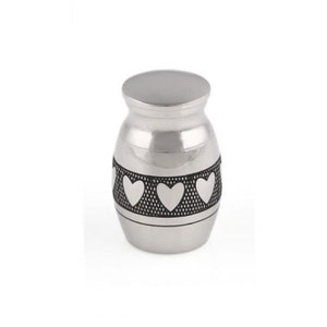 Small urn for pets ashes dog cat mini keepsake memorial SMALL HEARTS stainless steel free funnel fill kit