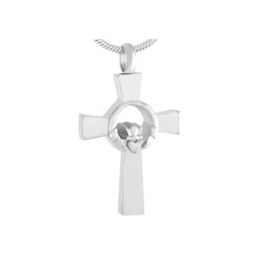 CREMATION JEWELLERY ashes urn pendant keepsakeL Claddagh Cross Heart memorial necklace locket charm with ash funnel fill kit and snake chain