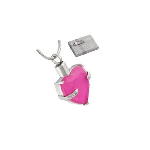 Ashes urn Bright Pink cremation jewellery heart pendant keepsake memorial necklace locket with gift box, funnel fill kit and snake chain