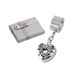 urn charm for ashes keepsake Heart Charm with Stone cremation jewellery for bracelet  + gift box and  funnel fill kit  (fits Pandora)