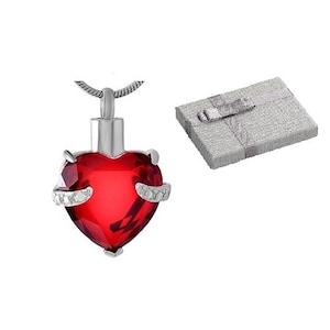 ashes urn cremation jewellery keepsake Red heart pendant memorial necklace locket with gift box, funnel fill kit and snake chain