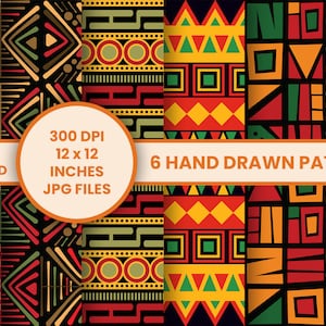 6 Hand Made African Digital Scrapbook Paper / African Background / Kwanzaa Pattern / download istantaneo