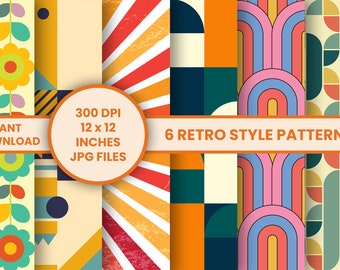 Retro Digital Paper | Retro Scrap Book | Retro Digital Pattern | Retro Seamless Pattern | Hippie Pattern | 50s Pattern