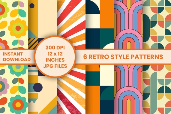 Retro Digital Paper | Retro Scrap Book | Retro Digital Pattern | Retro Seamless Pattern | Hippie Pattern | 50s Pattern
