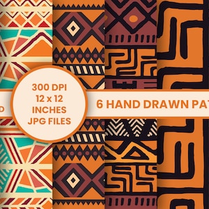6 Hand Made African Digital Scrapbook Paper | African Background | Kwanzaa Pattern | instant download