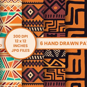 6 Hand Made African Digital Scrapbook Paper / African Background / Kwanzaa Pattern / download istantaneo