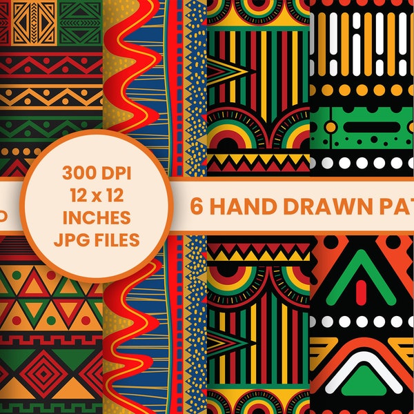 6 Hand Made African Digital Scrapbook Paper | African Background | Kwanzaa Pattern | instant download