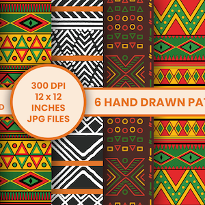 6 Hand Made African Digital Scrapbook Paper / African Background / Kwanzaa Pattern / download istantaneo