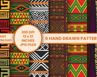 6 Handgemaakte Afrikaanse Digitale Scrapbook Papier | Afrikaanse achtergrond | Kwanzaa Patroon | direct downloaden