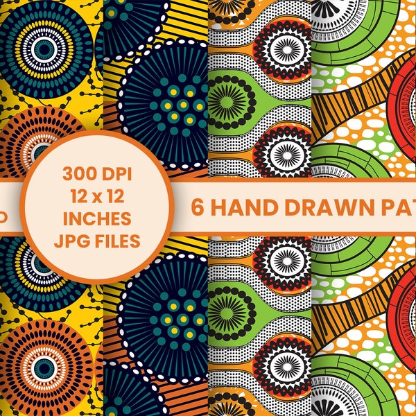 6 Hand Made African Digital Scrapbook Paper | African Background | Kwanzaa Pattern | instant download