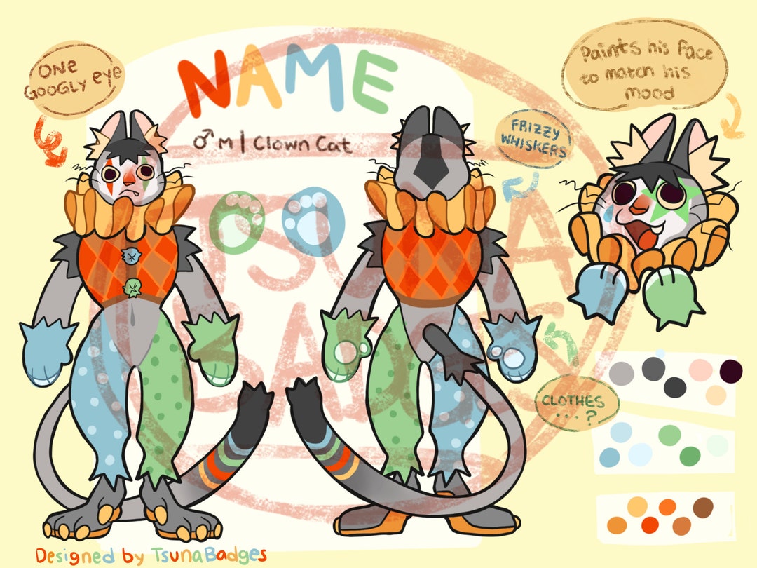 ADOPTABLEREAD Desc.fursona Fullbody Character Sheet clown Cat - Etsy