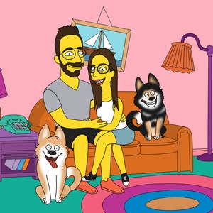 Retrato personalizado, retrato de desenho animado, presente de aniversário, presente para ele, presente para ela, retrato de família, retrato de animal de estimação, presente de melhor amigo