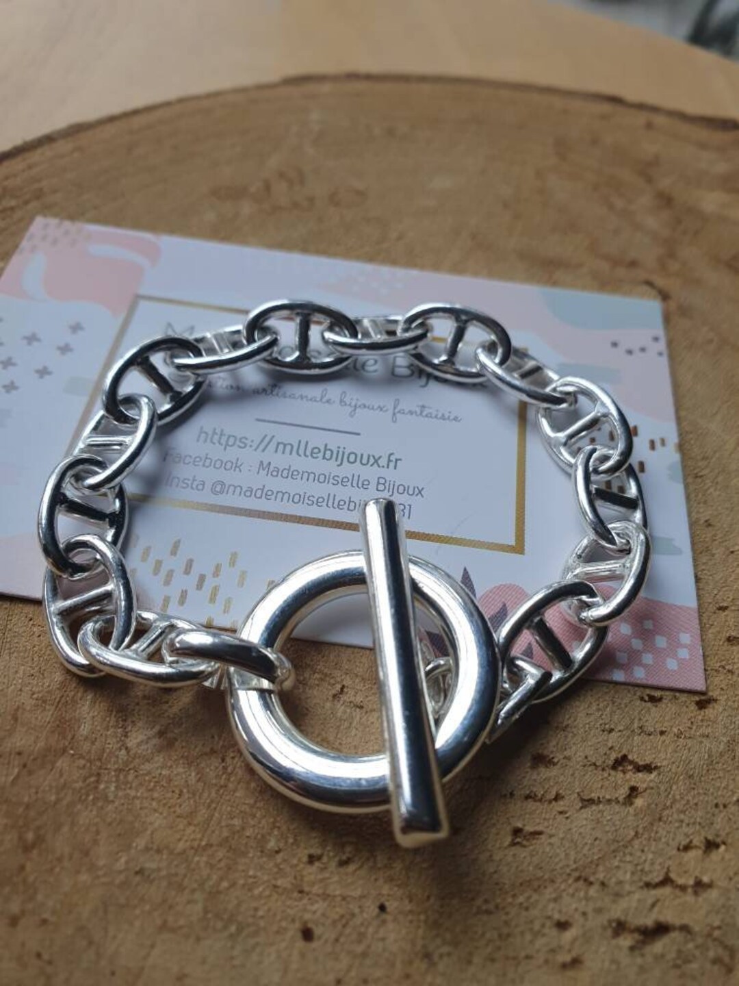 Bracelet Maille Argent 925 - Fantaisie Fermoir Bouée - Longueur 19 Cm