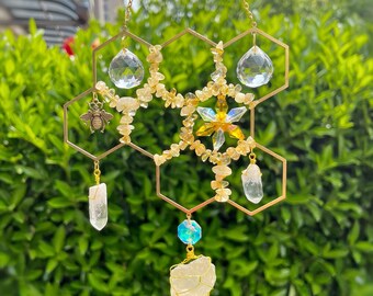 Crystal Light Catcher / Crystal Decoration / Crystal Light Catcher / Crystal Gifts / Crystal Wall Hanging / Citrine / Honeycomb Gifts