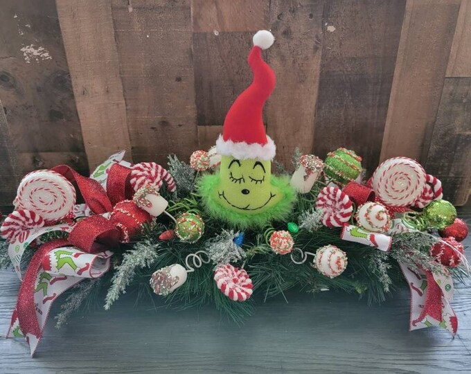 Grinch Inspired Centerpiece,mantle Decor,christmas Grinch Table Decor