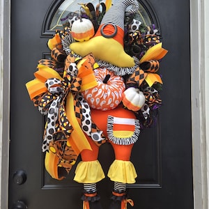 Halloween Witch Wreath: Candy Corn Hat & Legs Door Decor