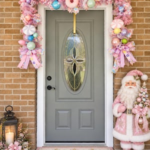 Guirnalda de pan de jengibre en tonos pastel, dulces navideños flocados, decoración para la chimenea (2,7 m)
